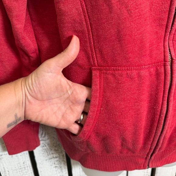 Old Navy Full Zip Hoodie Women’s Large Red‎ Grunge Warm Fuzz Lined Skater Jacket - Picture 3 of 12